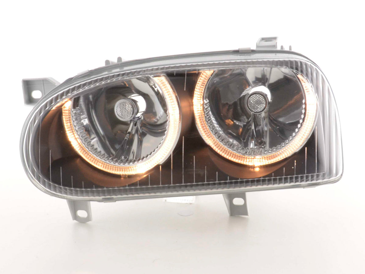 Scheinwerfer Set Angel Eyes VW Golf 3 Typ 1HXO, 1 EXO 91-97 schwarz Scheinwerfer Set Angel Eyes VW Golf 3 Typ 1HXO, 1 EXO 91-97 schwarz